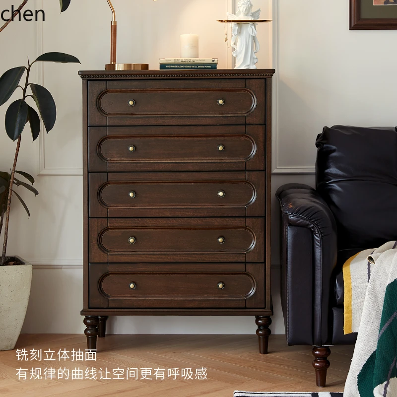 

ZC all solid wood chest bedroom bedside table black walnut paint locker