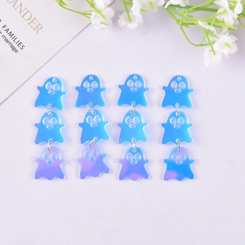 10pcs Cute 3-layer Ghost Halloween Acrylic Charms Pendant for Women DIY Jewelry Making