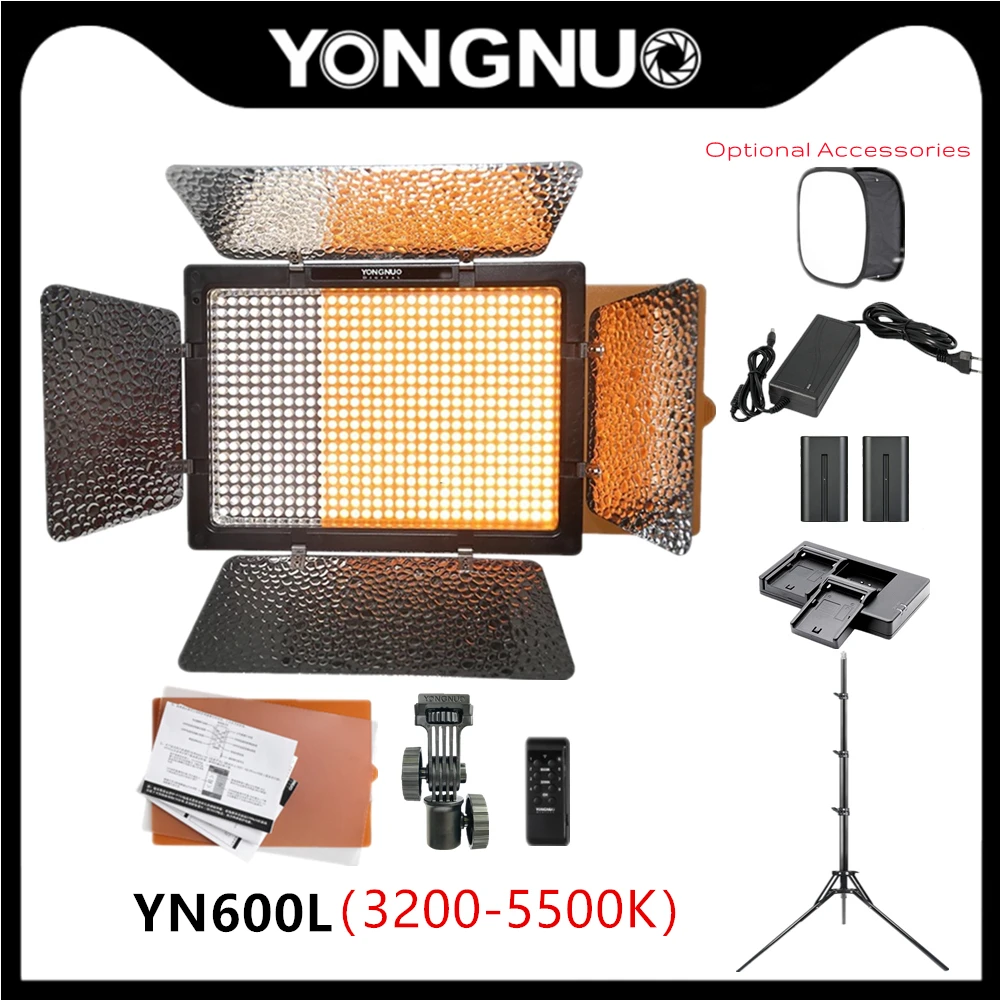 Yongnuo YN600L LED Video Light 3200K-5500K Photography Lamp Optional with Adapter/Battery/Tripod/softbox For Makeup Vlog TikTok