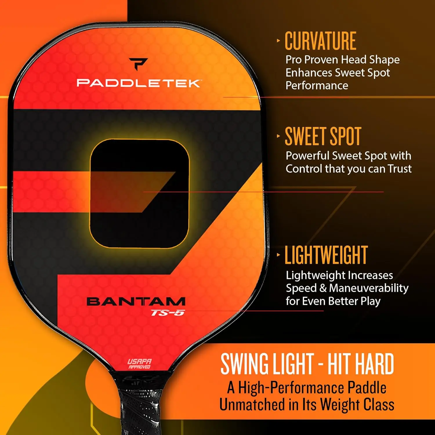 Paddletek Bantam TS-5 Pickleball Paddle | Professional Pickleball Paddles with Honeycomb Core, Textured Fiberglass Epoxy Hybrid