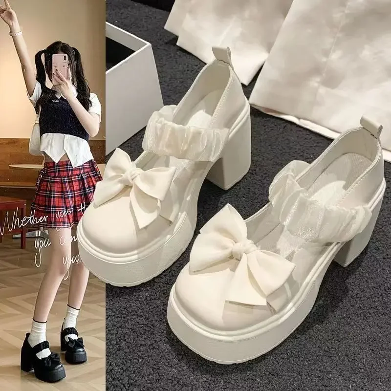 Mary Jane 2024 New Summer Style Japanese Thick Bottom 8cm High Heels Women's French Style Small Leather Shoes Polyurethane Sole