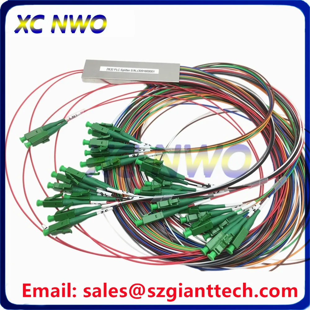2*32 Steel Tube PLC Splitter 0.9mm,G657A1,L:1M With Red Input 0.9mm Cable and Colorful Output 0.9mm Cable LC/APC Connector