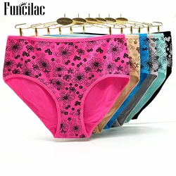 Woman Underwear Ladies Plus Size Briefs Print Cotton Panties Sexy Underpants Comfortable Breathable Knicke 2xl 3xl 4xl 6 pcs/lot