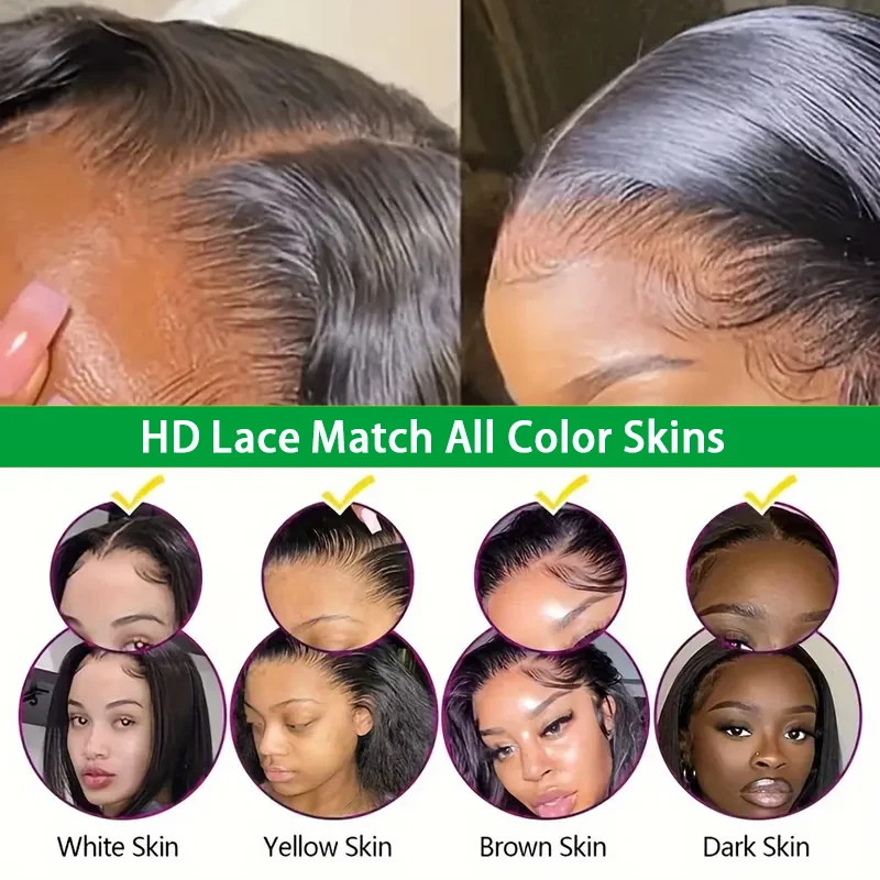스트레이트 100% 리얼 HD 레이스 (2x6, 4x4, 4x6, 5x5) 인비저블 HD 레이스 클로저 인모 13x4 레이스 프론탈 프리 플러킹 멜트 스킨