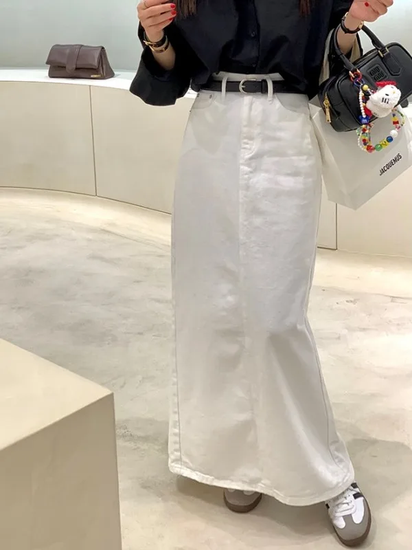 Falda Asimétrica de Mezclilla de Cintura Alta a la Moda para Mujer, Blanca, Larga, Elegante, Primavera 2026, Nueva Llegada, Chic