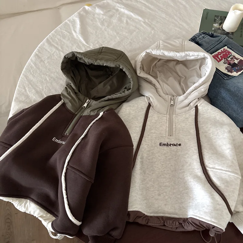 2023 herbst Winter Kinder Samt Sweatshirt Kleinkind Mit Kapuze Tops Kinder Kleidung Jungen Mädchen Casual Pullover Brief Hoodies