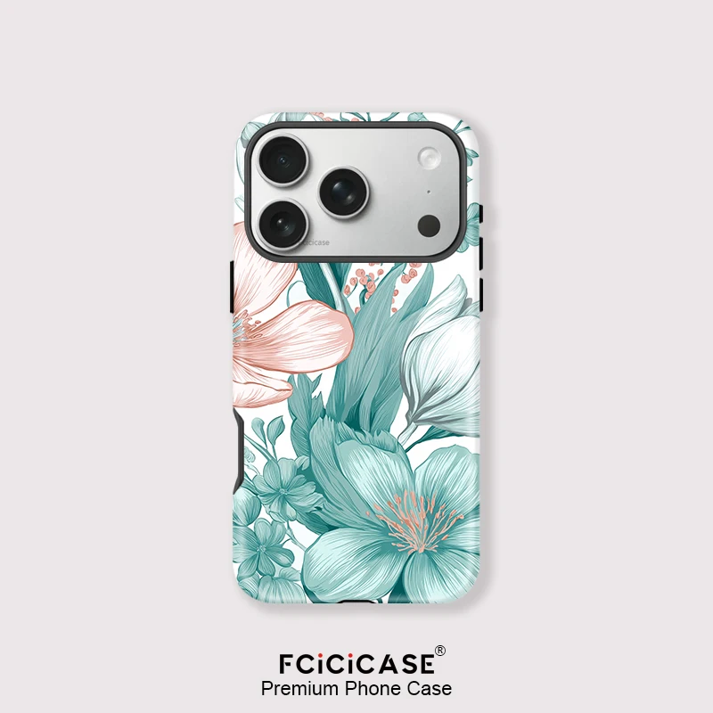 Fcicicase 2-in-1 Magnetische Handyhülle für iPhone Air 17 16 15 14 Pro Max 13 12 11 Blumen-Design für MagSafe Kabelloses Laden
