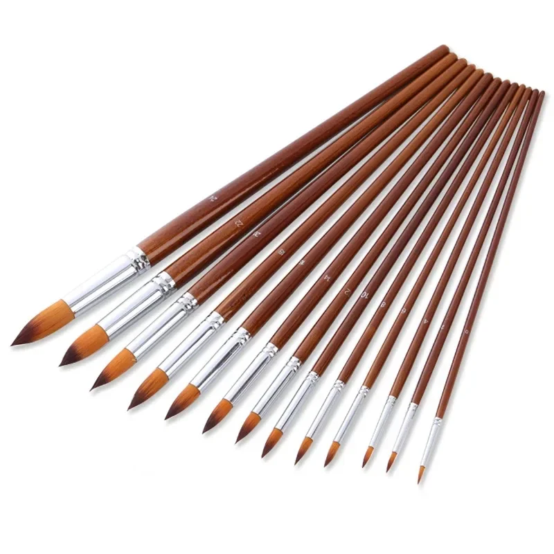 Imagem -03 - Nylon Hair Artist Paint Brushes Grupo Pincel de Pintura Punho Longo Aquarela Acrílico Óleo Arte Profissional Suprimentos 13 Pcs