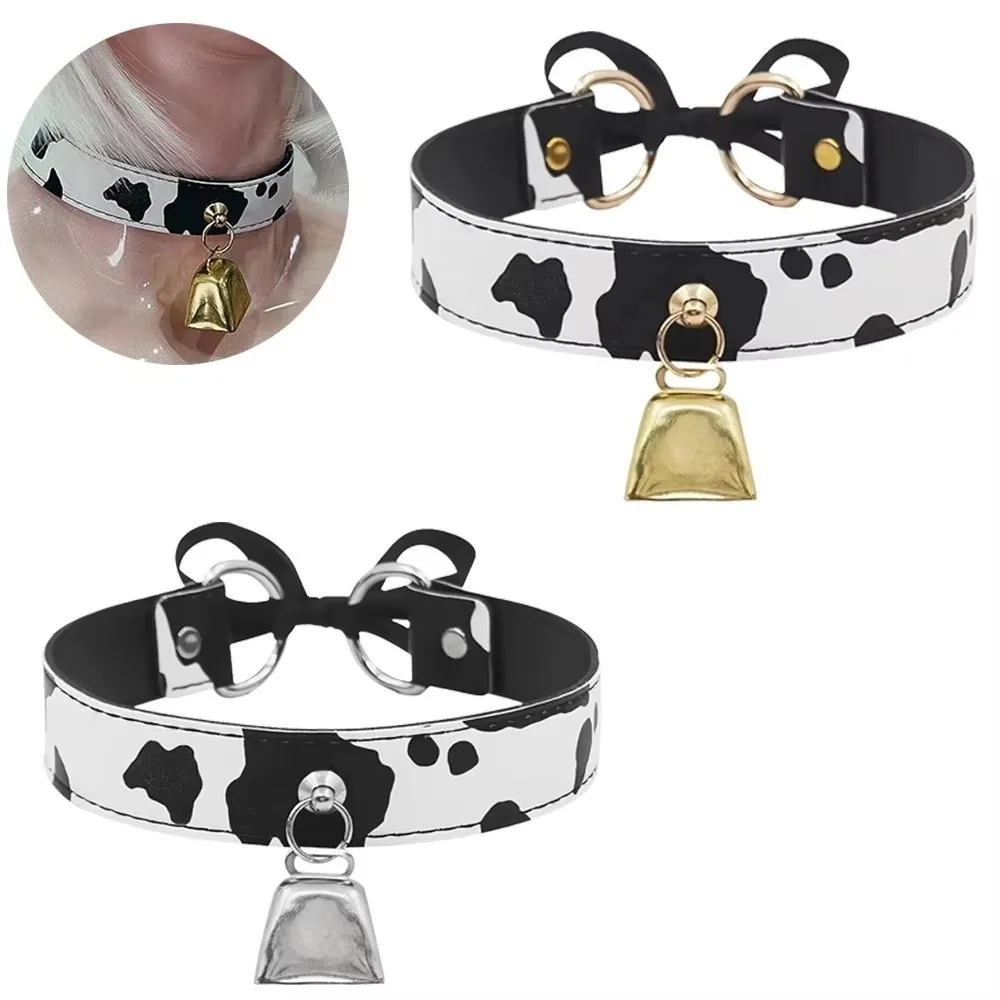 Sexy Leather Choker Necklace Cow Print Adjustable Bow Necklaces Women Necklace