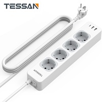 TESSAN Multiple Socket Power Strip with 4 Outlets +2 USB +1 Type C, Wall-mounted Electric Socket with 2M Extension Cord for Home