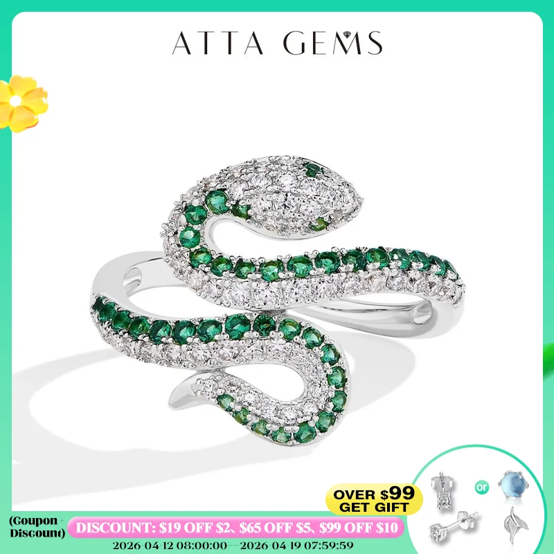 

ATTAGEMS Full Moissanite Ring Snake Shaped DVVS1 Color Diamond 925 Sterling Silver For Women Men Wedding Rings Party Certified