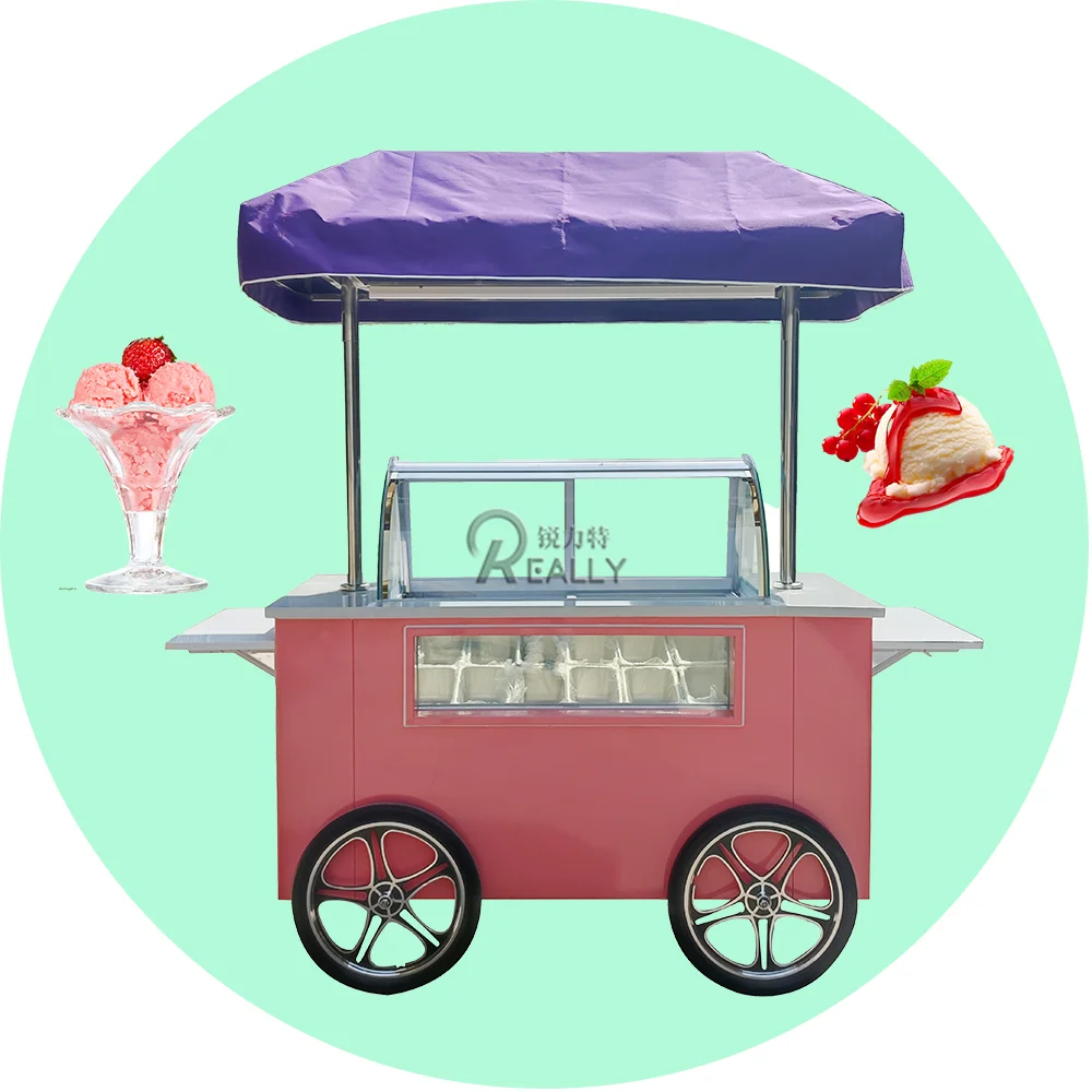 عربة عرض الزبادي المقلي ، عربة بيع متنقلة في الهواء الطلق ، عربة تجميد الآيس كريم المجمدة ، عربة زهرة صغيرة
