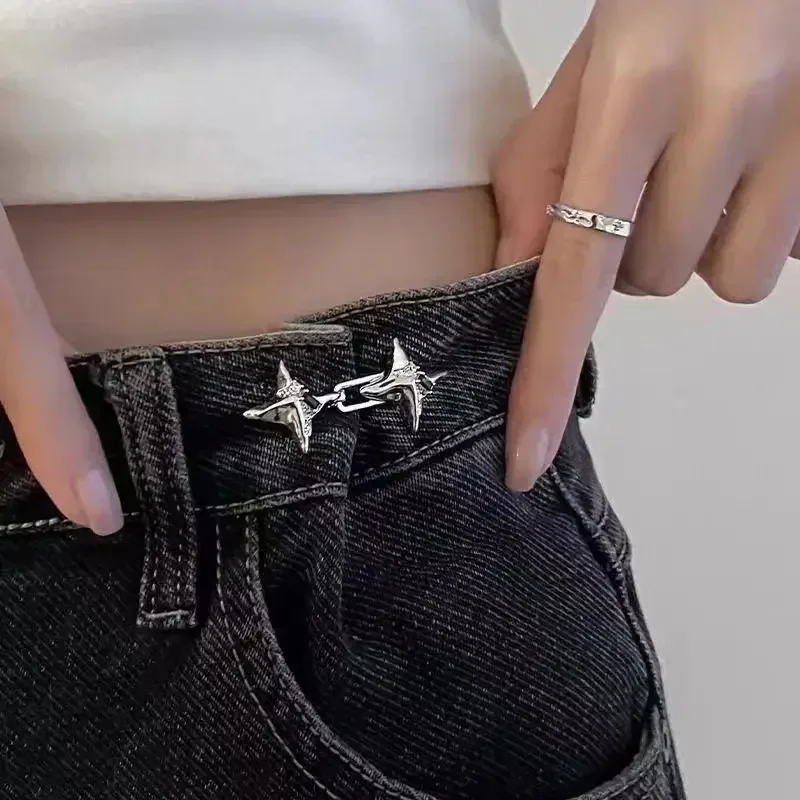 Herramienta de ajuste de cintura de estrella de cuatro puntas, hebilla de cintura ajustable, Jeans de moda, hebilla de cintura fija, temperamento 2024