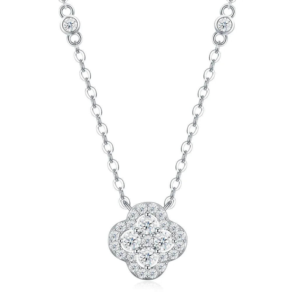 925 Sterling Silver Iced Clover Moissanite Necklace for Women Girl Lightweight  Minimalist Flower Clavicle Necklaces Pass Tester