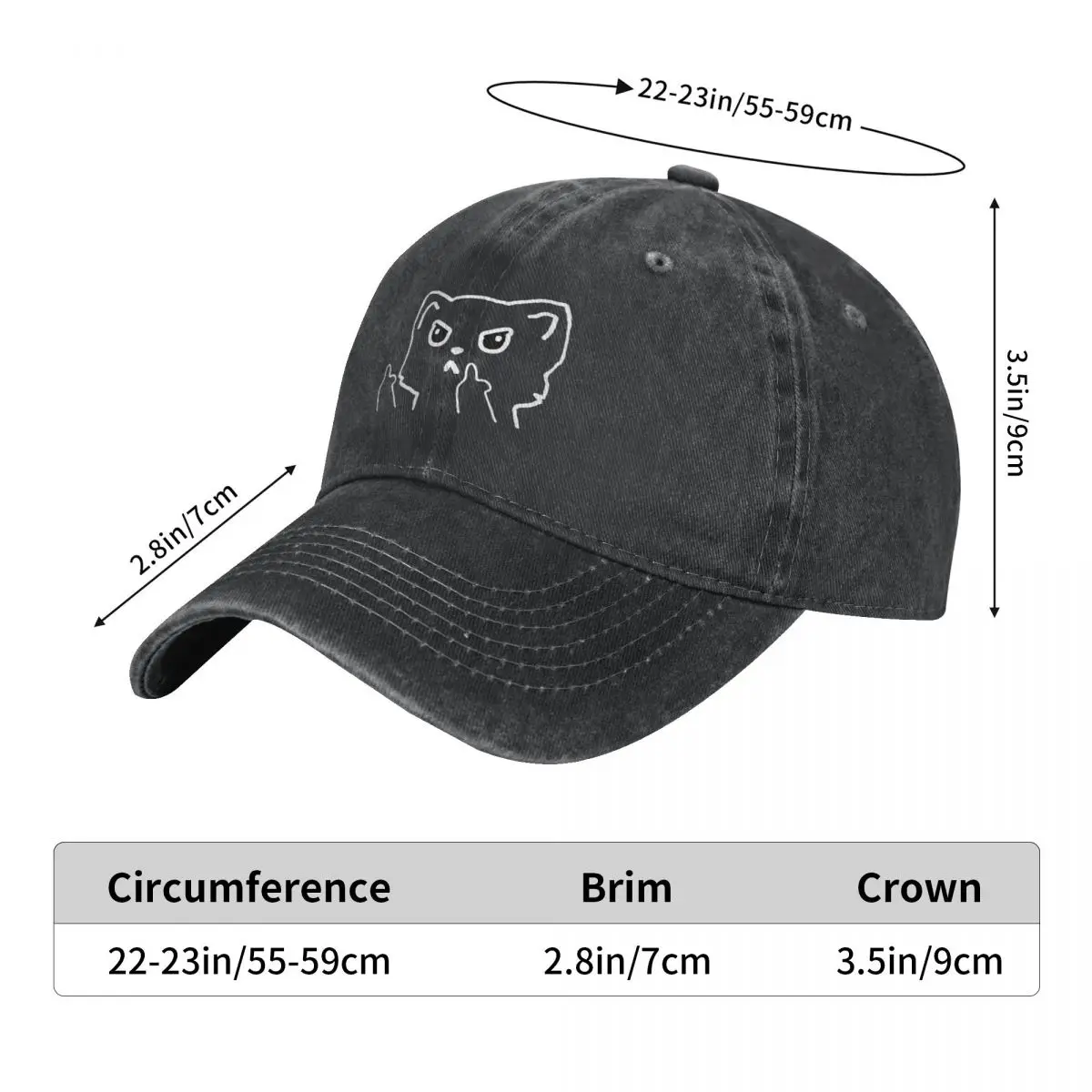 Angry Cat Middle Finger Baseball Cap Fashion Distressed Washed Cool Funny Snapback Cap dla mężczyzn Kobiety Bieganie Golf Prezent Czapki Czapka