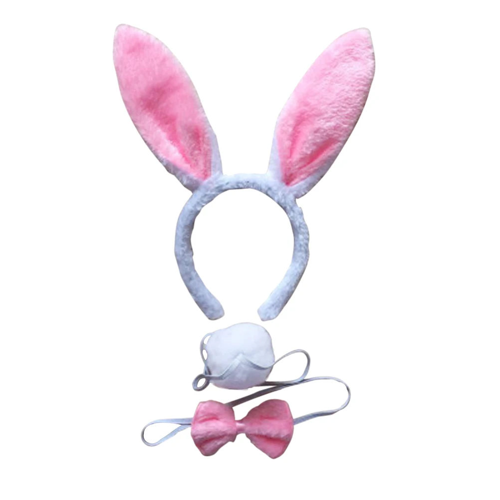 3Pcs Kids Adult Rabbit Bunny Ears Headband Bow Ties Tail Set Party Cosplay Costume Bunny Cosplay Set Headdress Role-Play Prop