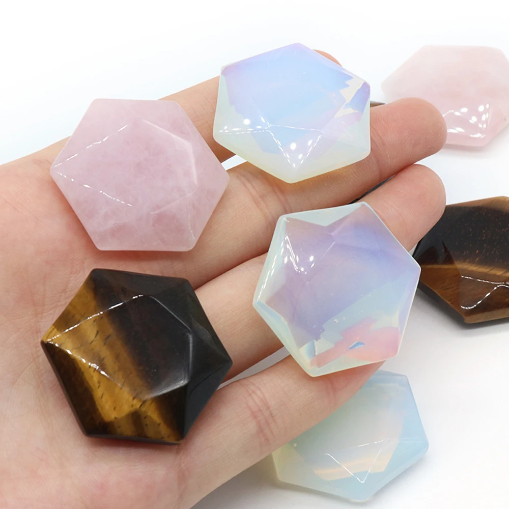 Home Decoration Natural Rose Quartz Opal Tiger Eye Stone Hexagram Shape Reiki Energy Healing Crystals Stone Ornaments 1PC