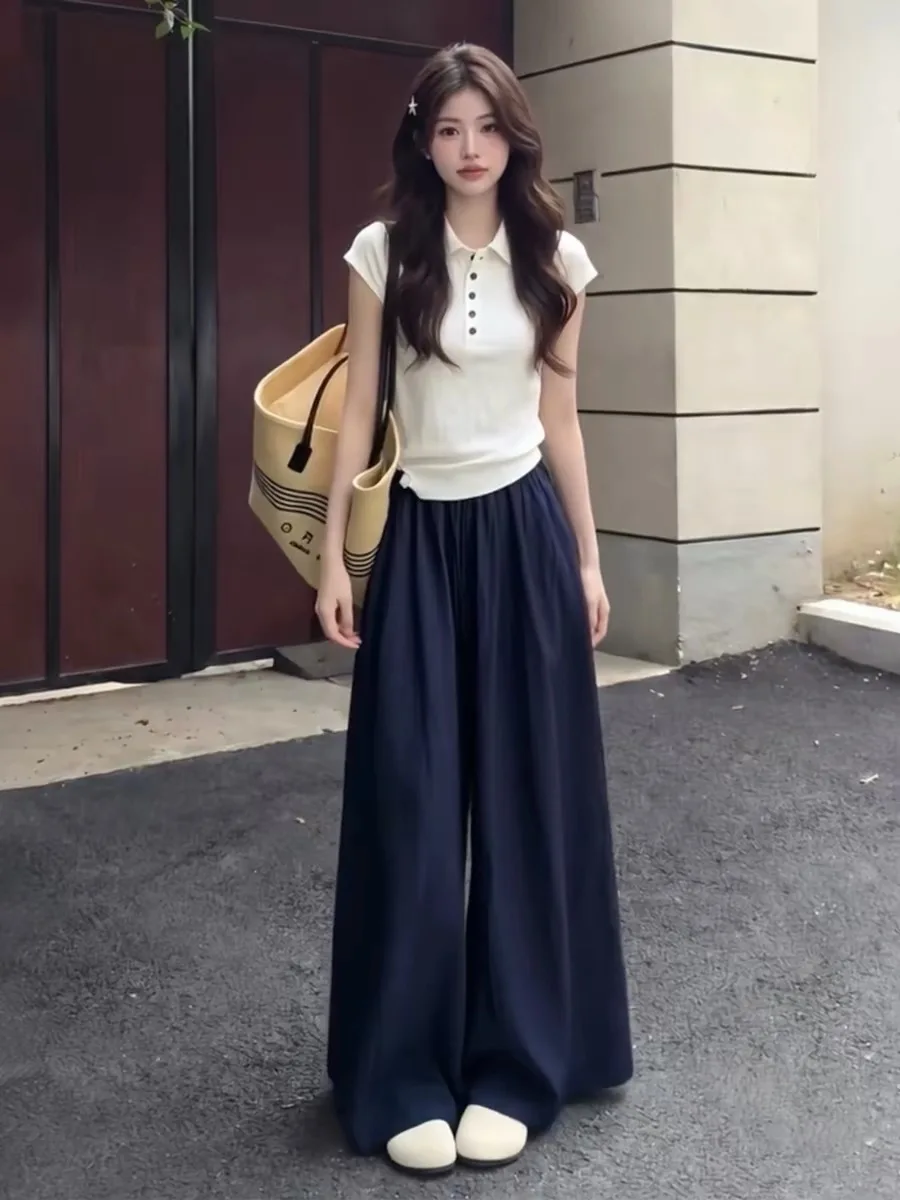 Korean Style Summer  Short Sleeve T-Shirt Women's Wide Leg Pants Set High Awareness Complete 2026 New Arrival Fashion Set