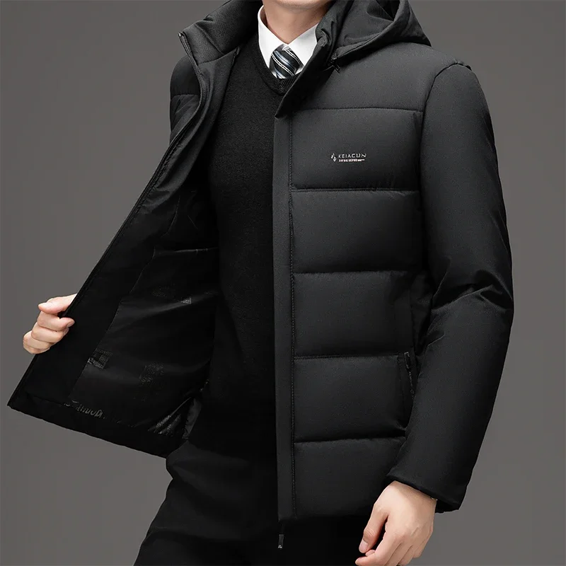 

Hooded Parka Windbreaker Outwear Winter Windbreaker New Men's Jacket Parkas Men Business Solid Loose Thick Windproof Long Coat