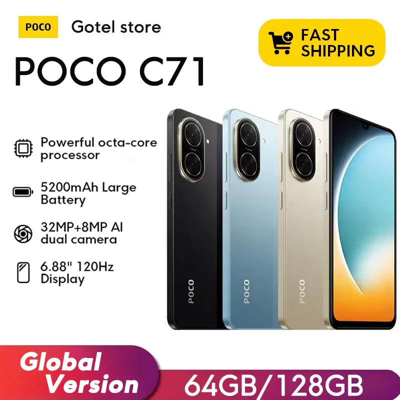 【Brand+】Xiaomi POCO C71 15W 32MP 5200 mAh Battery Global version 15W Smartphone
