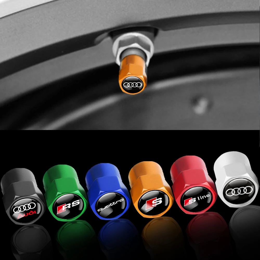 3D Aluminiumlegierung Auto Rad Reifen Ventilkappen Reifenfelgen Stielabdeckungen Staubschutz für Audi A5 Q3 Q5 Q7 TT A1 A2 A7 A3 8V A4 B8 B7 A6 C5 – Detail 1