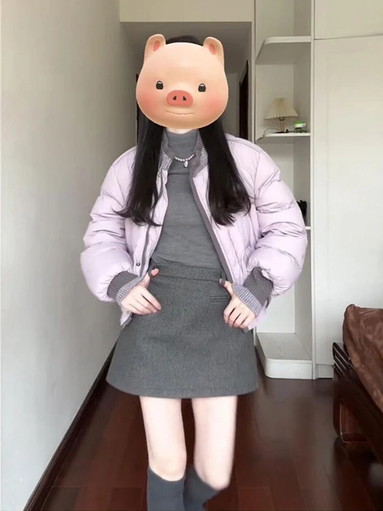 

Winter 2026 Women's Fashion Cotton Jacket Base Shirt Short Skirt Three-Piece Set Warm Thickened High Collar Casual Wear