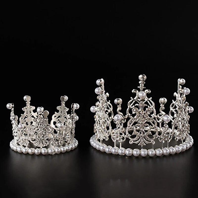 1PC Pearl Crown Cake Decorative Small Tiaras Crystal Pearl Princess CakeToppers