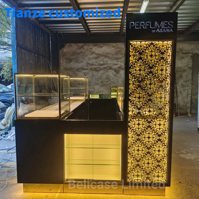 (Kunden spezifisch) Luxus-Einzelhandel geschäft Parfüm Kosmetik glas Display Zähler Schaufenster elegante Parfüm Display Mall Kiosk