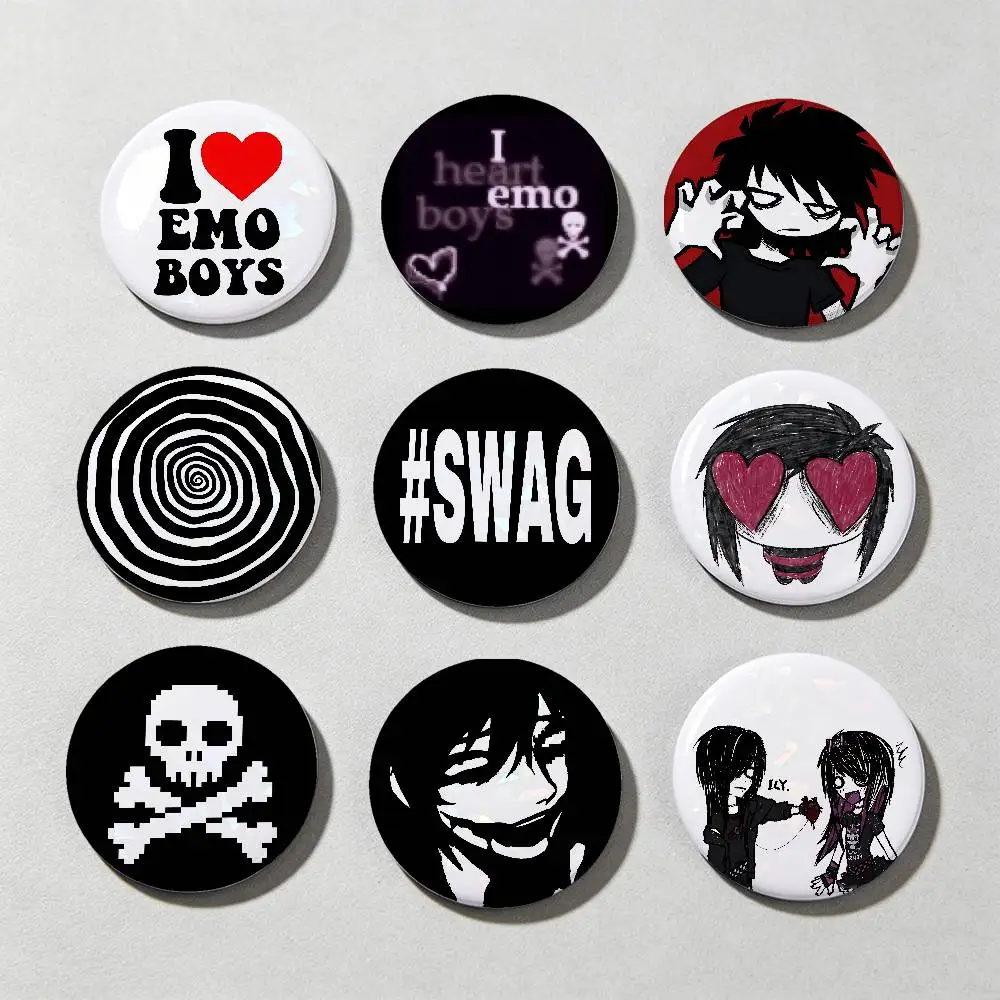 I Love Emo Boys Icon Laser diamond texture Button Pins Tinplate Brooches Cartoon Creative Badge Backpack Clothes Decor