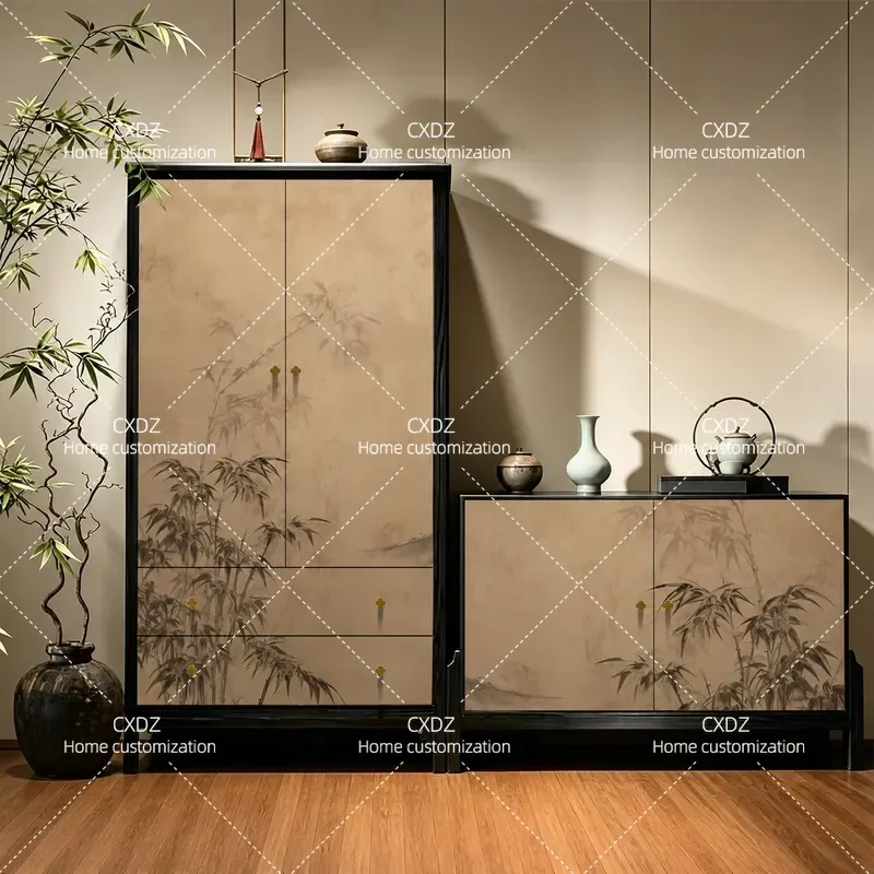 Song Style Aesthetics Solid Wood Wardrobe Independent Locker Bedroom Furniture Integrated Installation Free New Chinese Style