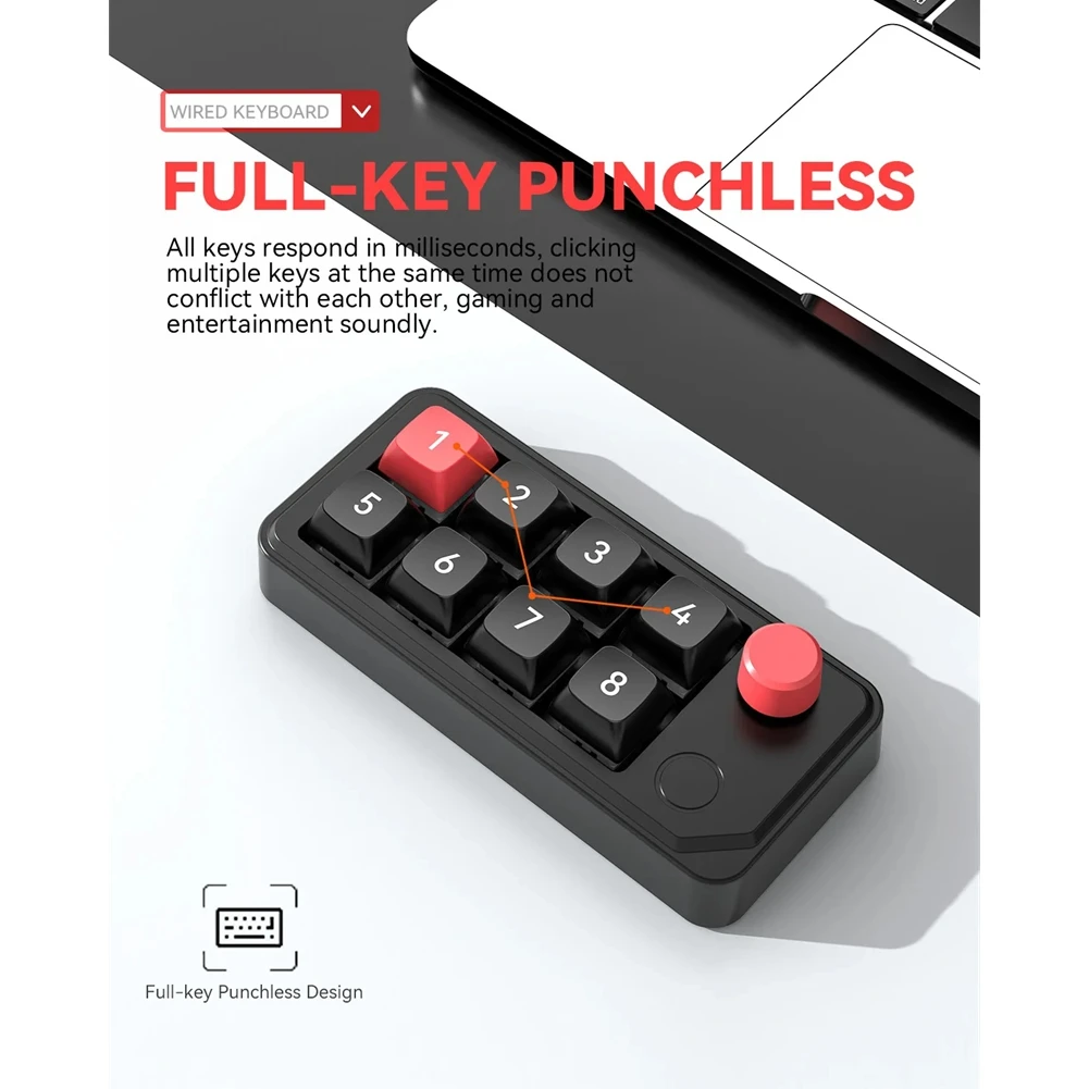 【a60i】有線マクロメカニカルキーボード-8キー-12色ライト-ホットスワップ-ブラック