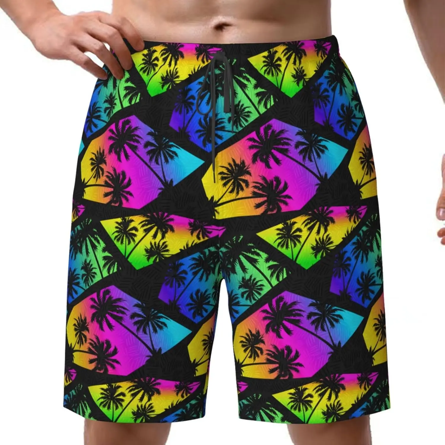 

Mens Swim Summer Coconut Tree Pattern Print - Men's Casual Beach Shorts, Suitable For Outdoor Fitness Vacation