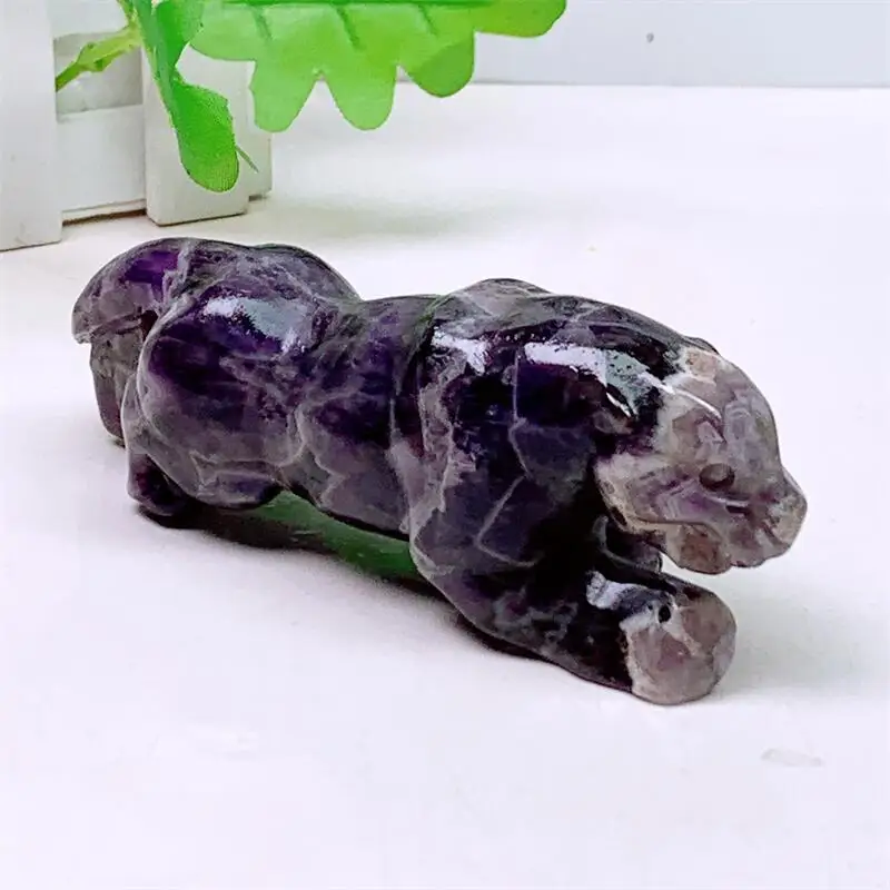

Natural Dream Amethyst Cheetah Carving Polished Animal Powerful Statue for Home Decoration Holiday Gift 1pcs