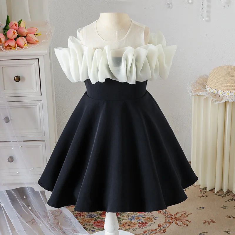 Party Dress Black Girls Evening Princess Gown Costume  Birthday Party Kids Dresses Children Pageant Host Piano Performance