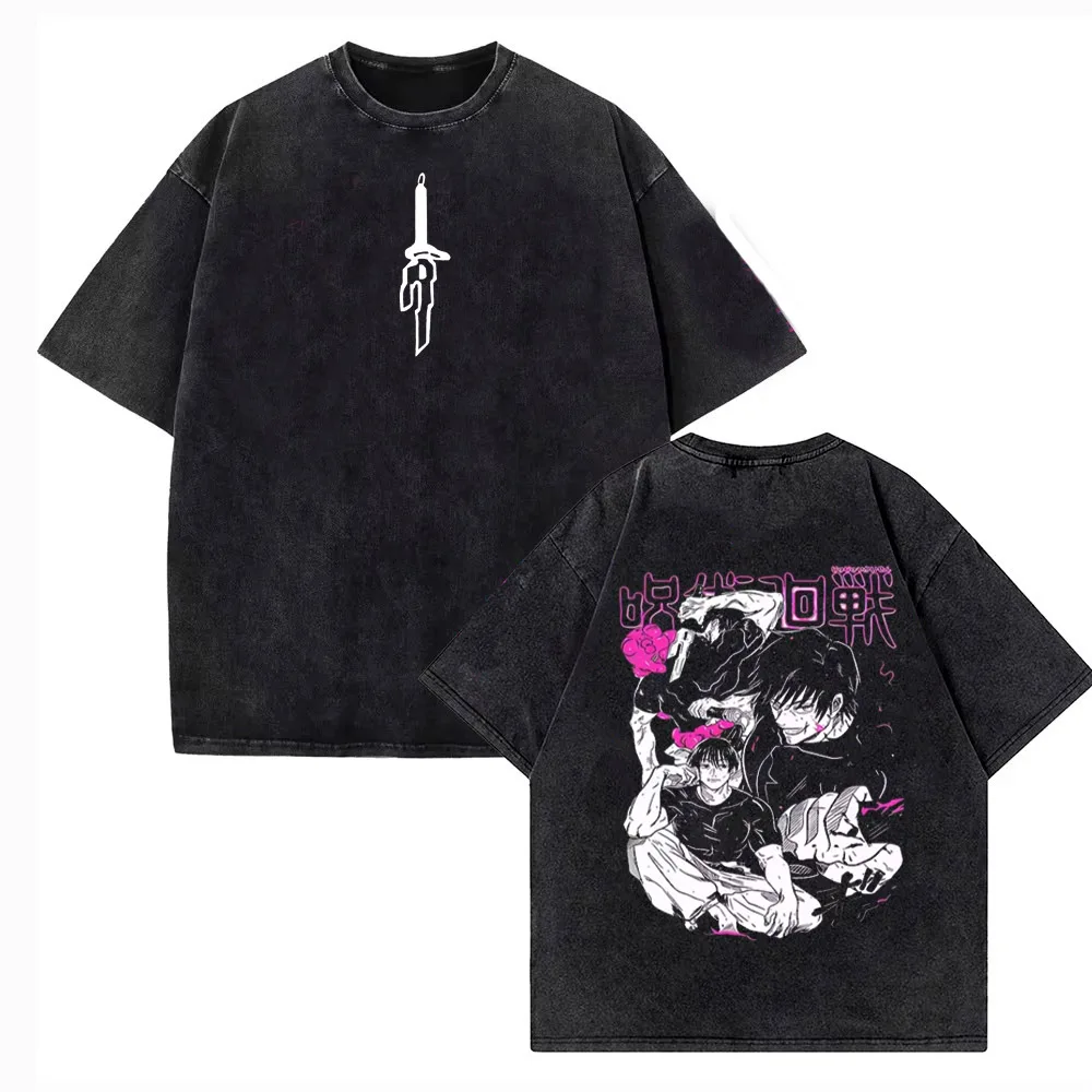 Fushiguro Toji T-shirt Anime Jujutsu Kaisen Vintage Washed T Shirt Men Women Clothing Cotton Short Sleeve Tees