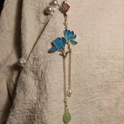 original fresh Designer's colorful Magnolia flowers enamel brooches for women long Chinese style jewelry Hanfu broche Pendant