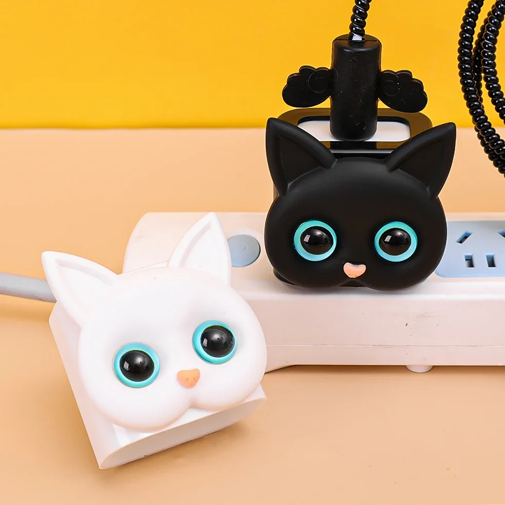 Cute Cartoon Cat Charging Head Protective Cover For Apple IPhone Charger 18W 20W Power Adapter Protector Cable Winder Kit