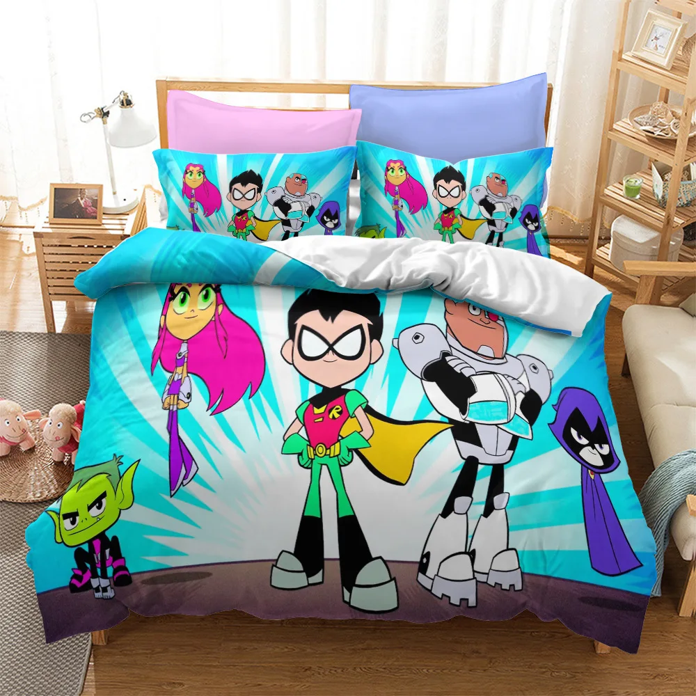 Cartoon Teen Titans Go Bedding Set Boys Girls Twin Queen Size Duvet Cover Pillowcase Bed Kids Adult Home Textileextile