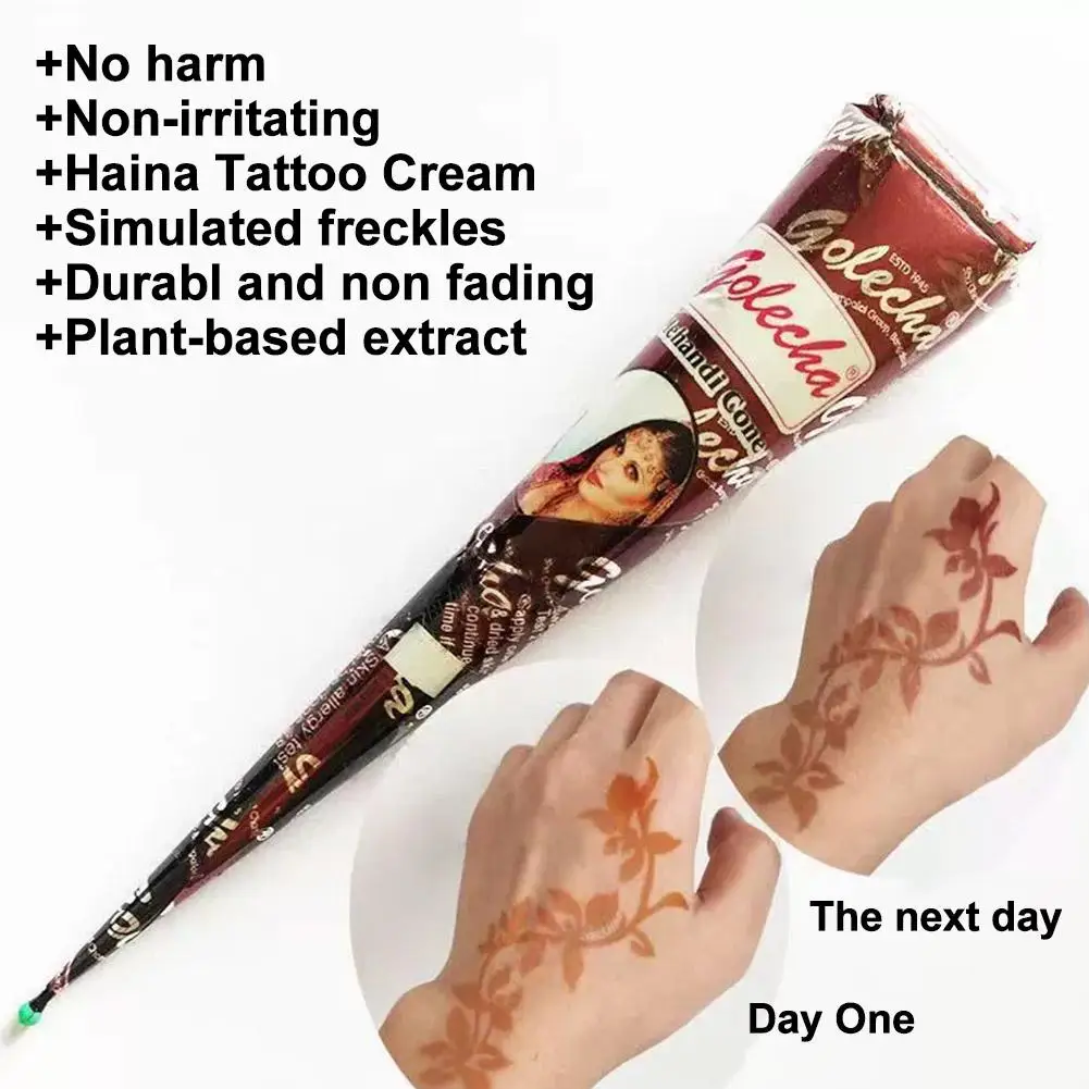 임시 문신을위한 천연 인도 헤나 문신 페이스트 바디 페인트 아트 크림 콘 Diy 페인트 문신 잉크 블랙/브라운 Y0A4