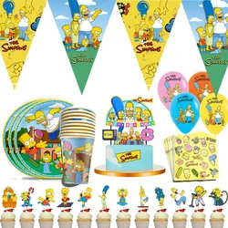 Simpsons-誕生日パーティーの装飾用の使い捨てパーティー用品,テーブルクロス,カッププレート,ストロー,男の子用のお気に入りのパーティーウェア