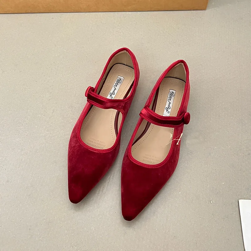 Neue modische Damen-Mary-Jane-Schuhe mit spitzer Zehenpartie, flache Schuhe mit niedrigem Absatz, weiche Damen-Seidenschuhe, elegante Damen-Lolita-Schuhe – Detail 3