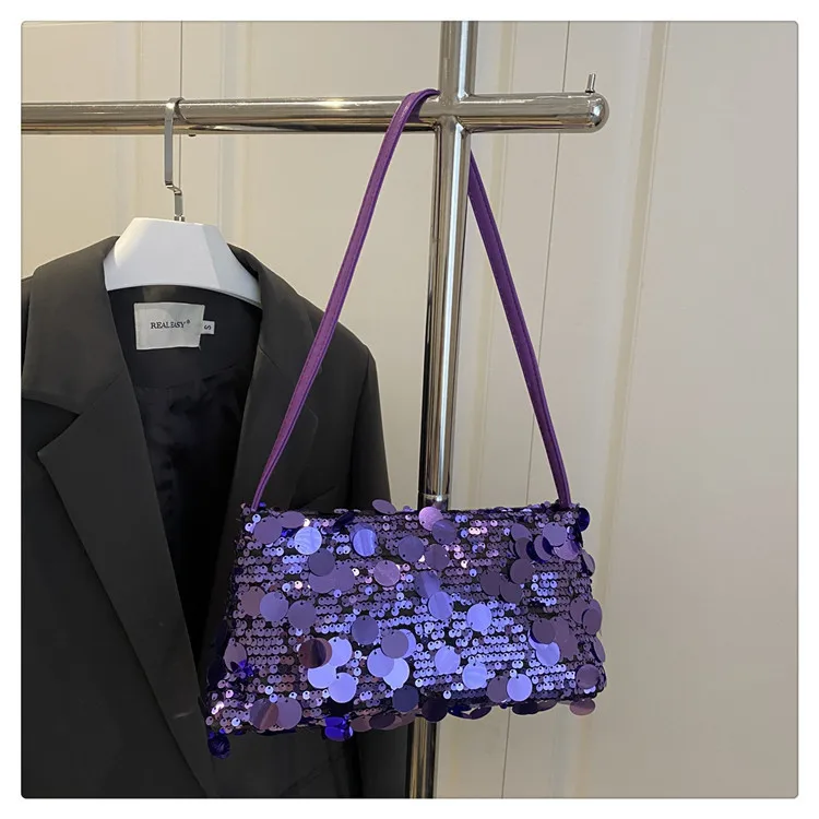 Neue Pailletten-Abendtasche, Schultertasche für Damen, leicht, tragbar, Damen-Umhängetasche mit Riemen, einfarbig, modische Handtasche für Frauen. – Detail 25