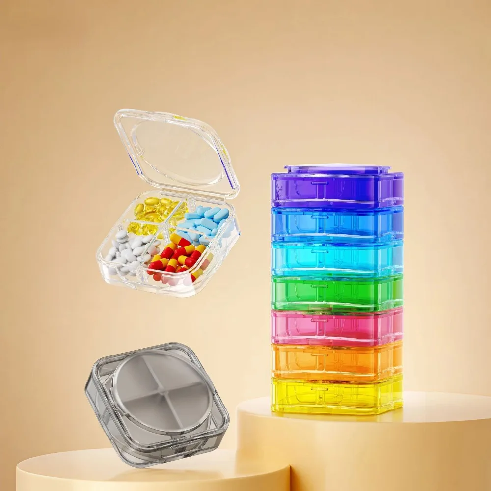New Hot Weekly Premuim Portable 4times A Day 28 Grids Pill Organizer Storage Case Box for Medicine Vitamin FishOils Supplements