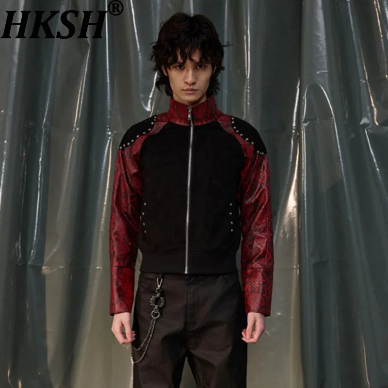 

HKSH Осенняя новая мужская куртка с заклепками и змеиным узором в стиле панк, американская ниша, теплая лоскутная шикарная куртка Ins, женские HK14561