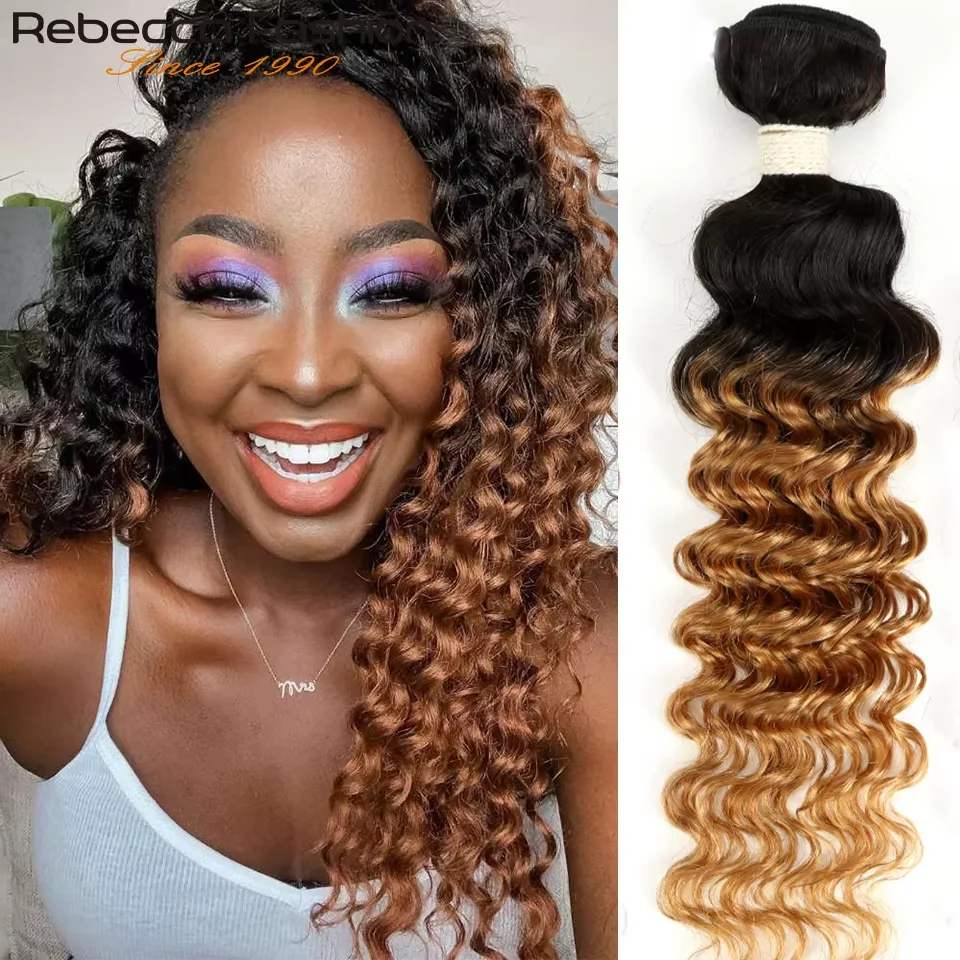 Rebecca Ombre Brazilian Deep Wave Bundles 1/3/4 Pcs Remy 2 Tone Color T1B/27# T1B/30# T1B/99J# 100% Human Hair Bundles