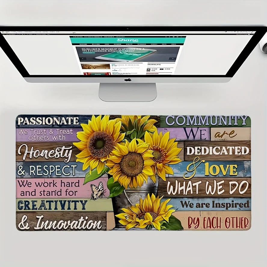 Sunflower Desk Mat Inspirational Quote Large Gaming Mouse Pad Non Slip Rubber Office Accessory