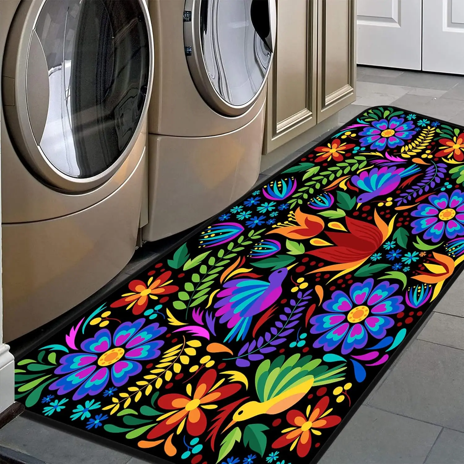 Mexican Day of The Dead Floral Birds Kitchen Floor Mats Carpet for Living Room Non-Slip Laundry Room Runner Rug Bath Foot Pad