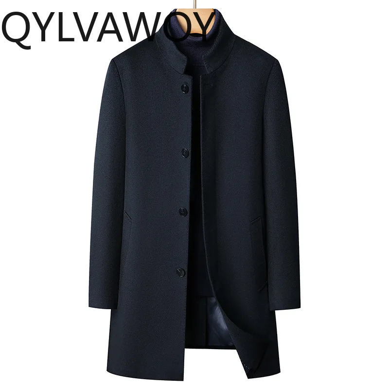 

Мужская куртка QYLVAWOY из 90% овечьей шерсти, новая осенне-зимняя модель, с воротником-стойкой, из шелка тутового шелкопряда, средней длины, для мужчин