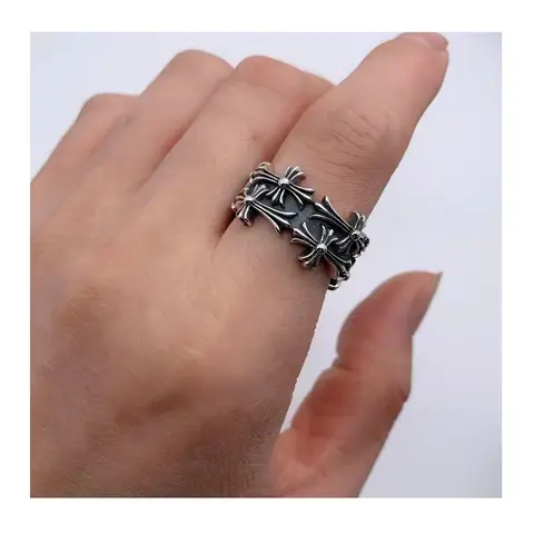 Double Cross Flower Ring Retro Male and Female Couple Ring Versatile Ring Jewelry