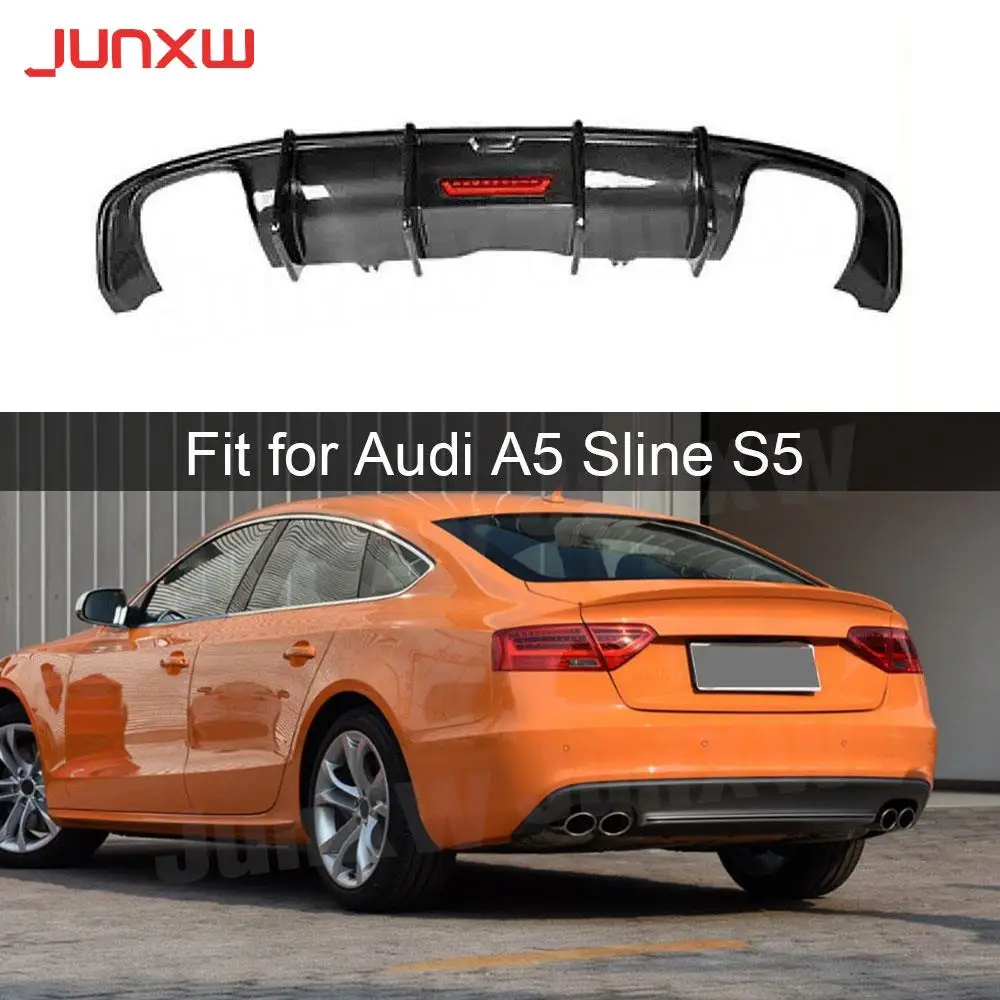 

For Audi A5 Sline S5 2012-2016 Bumper Bodykits Guard Spoiler FRP Carbon Fiber Rear Diffuser Splitter With Light